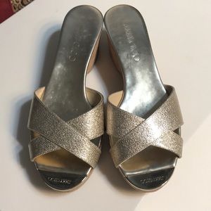Jimmy Choo Panna Textured Metallic Patent Sandals